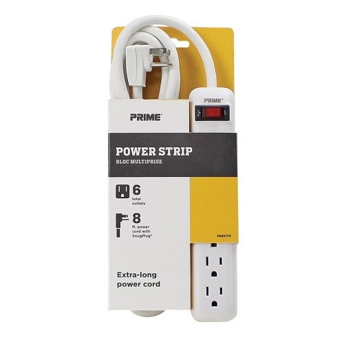 Prime Wire and Cable Metal Power Strip with Metal 8 ft. Cord in White and Grey